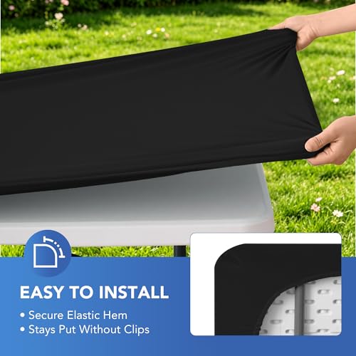 Enjoyidea Fitted Tablecloth for 6 Foot Rectangle Tables-6 Pack Black Elastic Outdoor Picnic Table Cover-Spandex Stretch Folding Table Cloths 6 ft for Camping Dining Room Patio Kitchen Banquet Party by Enjoyidea - Image 4