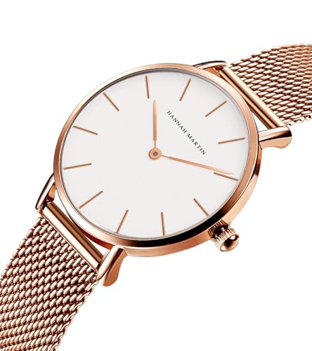 Image of HANNAH MARTIN Watches for Women Analog Women's Watch with Stainless Steel Expansion Band Minimalist Slim Dial 30M Waterproof Ladies Dress Wristwatch for Casual Daily Business