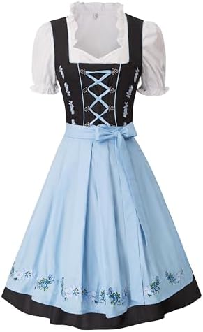 JASAMBAC Damen Dirndl 3-Teiliges Oktoberfest Dirndl Trachtenkleid Dirndlkleider Karneval Oktoberfest Party Kostüm