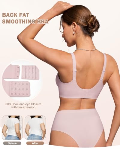 HORISUN Deep V Neck Wireless Seamless Supportive Bra (Pink 38C) — view 5