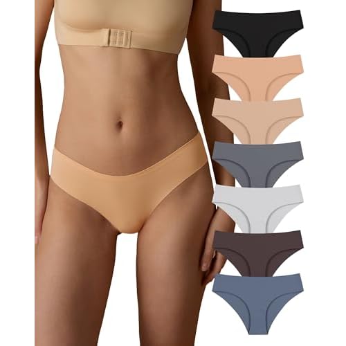 SHARICCA Women Seamless Cheeky Bikini No Show Panties Ladies Invisible Breathable Briefs Soft Stretch Underwear Multi Pack Small Dark Hue