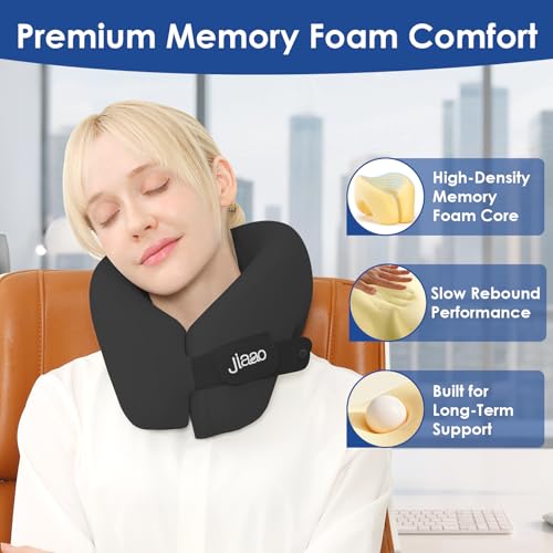 image for jiaao Travel Pillow Memory Foam Neck Pillow for Airplanes with Adjusta