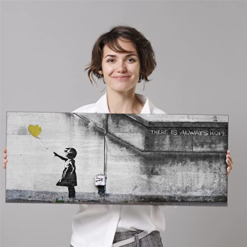 Wallfillers Cheap Yellow Canvas Art of Banksy Balloon Girl - 1221 XS - 82x34cm