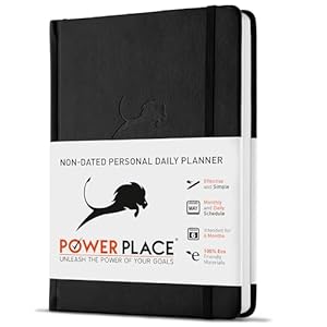 Daily Planner, Calendar & Life Organizer to Improve Time-Management, Productivity & Happiness | Vegan Leather Hardcover Notebook with Blank Dates, Undated 6 Months ADHD Planner for Men, 24 Hour Agenda (Black)