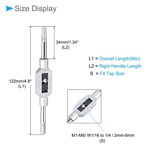 Cocud Tap Wrench Handle, Fit M1-M8 W1/16-1/4 Taps Size, Aluminum Alloy & Tool Steel Adjustable Single End Wrench Reamer Tapping Hand Tool - (Applications: For Tapping Operations) #TOP1