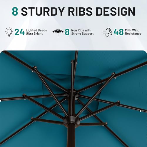 Image of AreShark 8' X 10' Rectangular Patio Umbrella with Solar Lights, Lighted Solar Umbrella with Crank, Outdoor Table Umbrella for Garden, Deck, Backyard, Pool and Beach, Lake Blue
