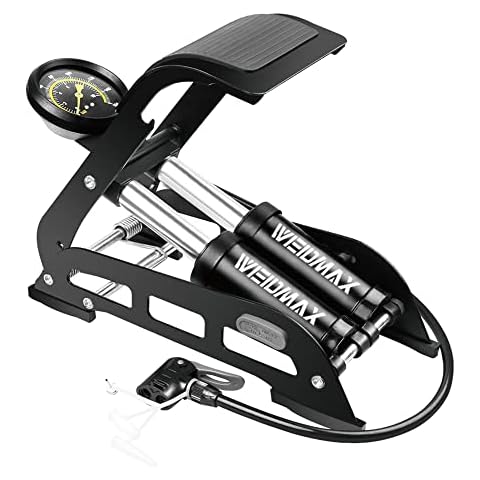 WEIDMAX Double Barrel Foot Pump, Double Cylinder Bike Pump Bike Floor Pump Portable Bicycle Pump Bicycle Tire Pump Road Bike Floor Air Inflator Pump with Pressure Gauge & Smart Valve Head Cover