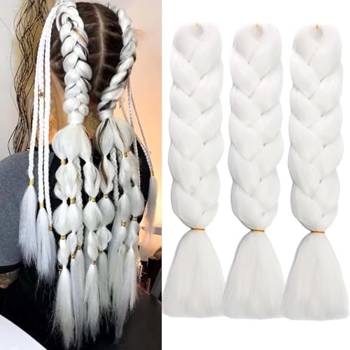 braids extensions weiß Kunsthaar Haare zum Einflechten 3 pack 24 Jumbo Braiding Hair Zöpfe Haarverlängerungen kunsthaar Haare für Braids Weiß