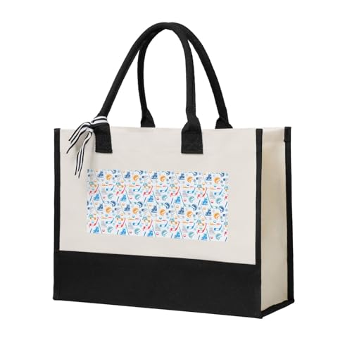Hockey Elements   Bolsa de lona con estampado creativo para mujer, gran capacidad, para playa, viajes, oficina, compras