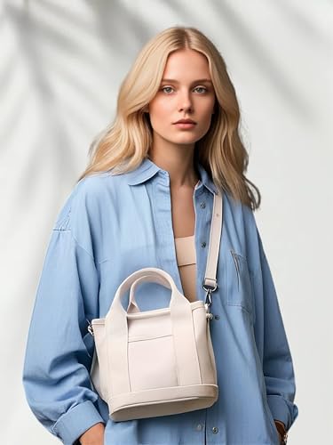 Image of Small Tote Bag with Zipper, 2024 Canvas Multi-Pocket Crossbody Bag Shoulder Bag Satchel Hobo Bag Messenger Bag