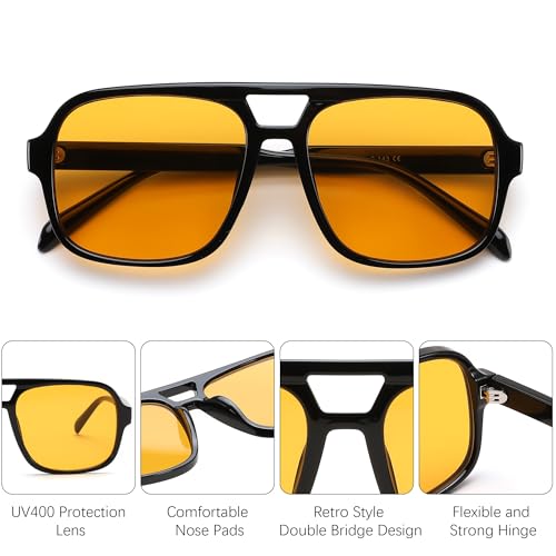 FEISEDY Retro Aviator Sunglasses for Women Men 70s Classic Vintage Shades Trendy Square Sun Glasses B02534