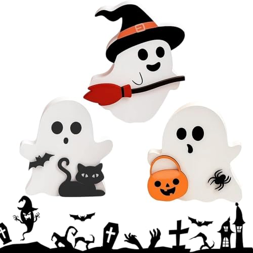TioRacY Halloween Deko 3 Stück Niedliche Geister Gespenster Cute Deko Für Tisch Und Regal PVC Material Größe 10-13.5 cm Ideal Für Party Und Wohnkultur