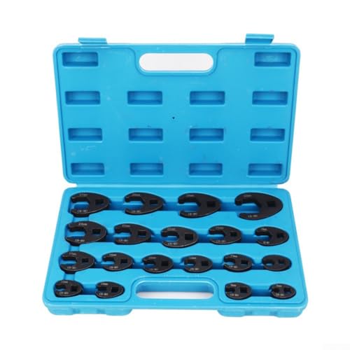 15 Pieces 3/8” 1/2”Crowfoot Wrench Set, 8-32MM Metric Open End Drive Spanners Wrench Set, Flare Nut Wrench Set for Limited Space Use