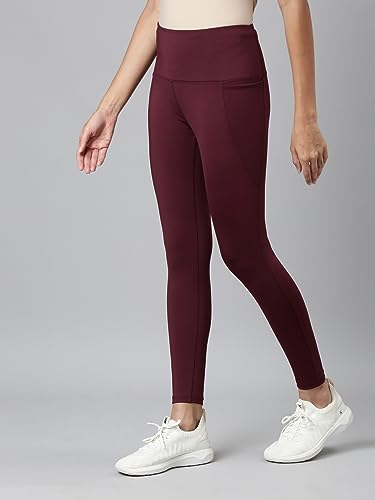 Image of GO COLORS Solid Nylon Stretch Ankle Length Training Tights | High Rise, Side Pockets