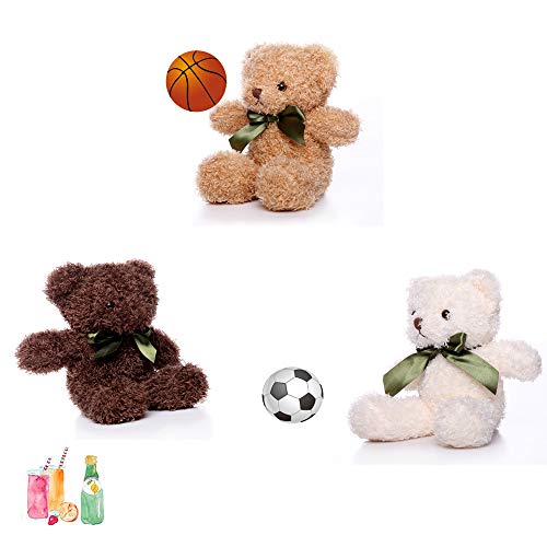 Maogolan Toys Studio 3-Pack Bulk Teddy Bear - 3 Colors Cute Stuffed Animals With Bow Ties Plush Toys, 10 Inch (White Brown Dark Brown) #TOP5