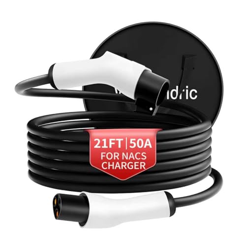 Wissandric 21FT NACS EV Charging Extension Cable for Tesla Vehicles 240V 50A Max Heavy Duty 8AWG Short Reach Cable Extender for Easier Garage Charging IP55 Water-Resistant