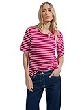Kurzarmshirt mit Rundhals Cecil Damen Gestreiftes T-Shirt pink sorbet XXL