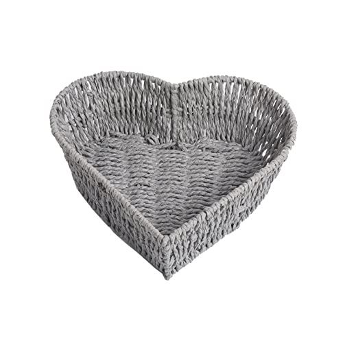 BinaryABC Heart Shaped Rattan Basket Fruit Vegetables Bread Rattan Basket(Black)