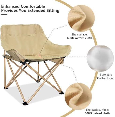 Image of Garden Art Camping GAFCK1491-2 Folding Chair with Carry Bag | Lightweight Portable Outdoor Chair | Garden Picnic Travel Seating (Beige, Oversized)
