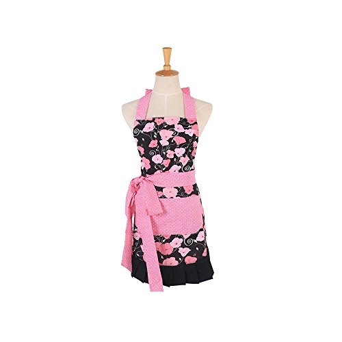 Cotton Kids Girls Apron with Pockets, Pink Morning Glory Floral Pattern Cooking Baking