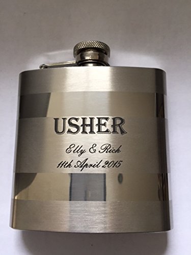 Fiole USHER en inox personnalisée 177ml avec flasque à alcool et coffret bois noir