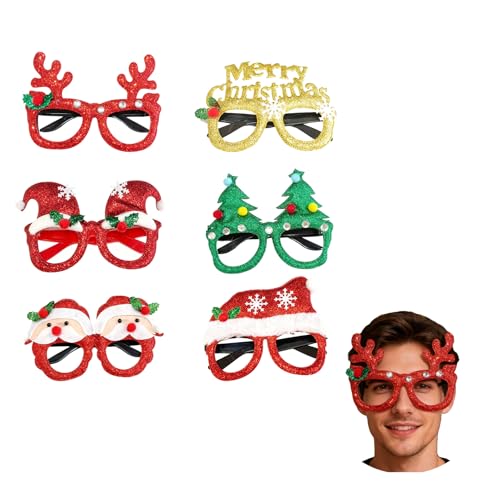 Zuahaly 6 Stück Weihnachtsbrille Set, Kreative und lustige Weihnachtsbrillen für Erwachsene und Kinder, Deko für Weihnachtsfeiern, Neujahr und festliche Anlässe, Geschenke für die ganze Familie