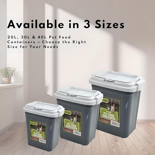 DIVCHI Aufbewahrungsbehälter für Tierfutter, Klappverschluss, mit integrierter Schaufel, Kunststoff, luftdicht, für Haustiere, Hunde, Katzen, Tiere, Trockenfutter, 15 kg, Spenderbehälter (Grau, 20 l)