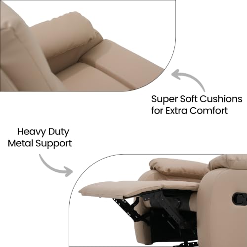 Image of Royaloak Nova Leatherette Recliner 1 Seater, Manual Recliner Chair with High Backrest, Tufted Design, Padded Armrests & Soft Cushions, Living Room Recliner Sofa, Ivory