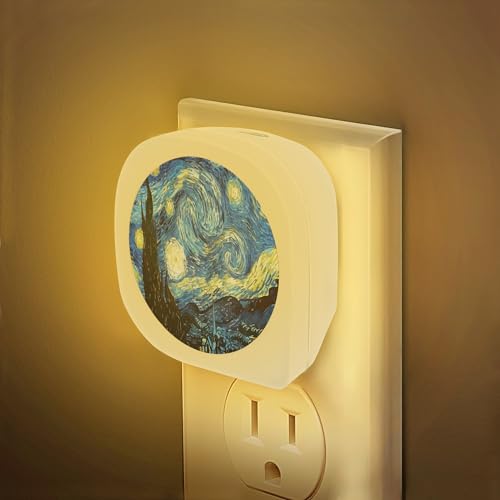 Image of Starry Night Oil Painting Night Light Plug into Wall,Night Lights with Dusk to Dawn Sensor 0.5W Night Light for Boys Girls Men Women Home Decor
