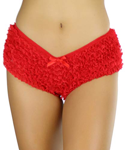 Tobeinstyle Women’s Mesh Lace Retro Lingerie Inspired Floral Ruffle Cheeky Panty - Red #TOP3