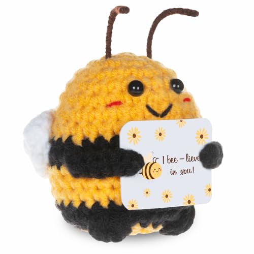 WenmthG Glücksbringer Biene Aufmunternden Geschenken für Kollegin Freund Frauen Männer, Pocket Hug Biene Gehäkelt Positive Kartoffel Deutsch Ersatz - 1 St