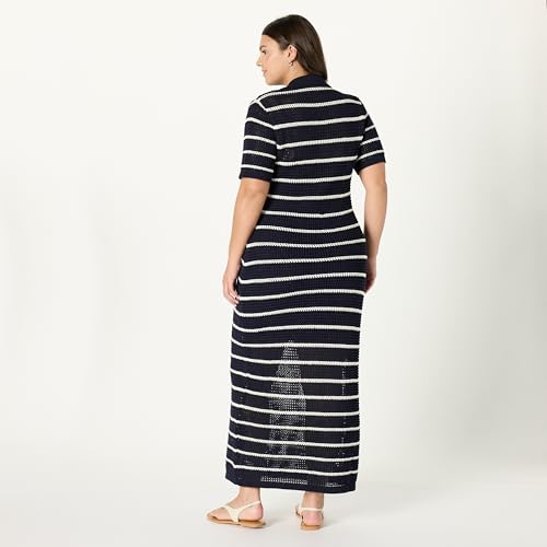 Image of The Drop Womens Adalyn Tape Yarn Split-Neck Maxi Dress