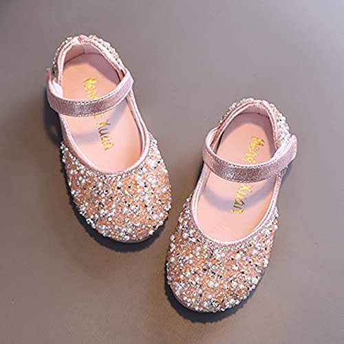 Girls Dress Shoes Wedding Glitter Party Flower Princess Low Heel Shoes Ballet Flat Party (Pink, 12.5 Little Child)4