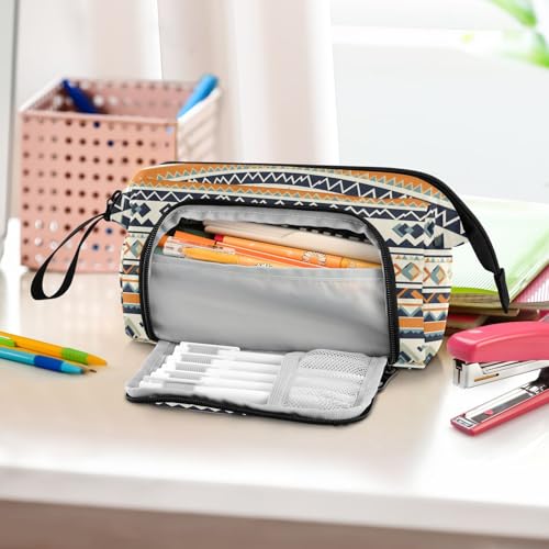 Image of Aztec Navajo Printed Pencil Pouch Zipper Pencil Case, Portable Pencil Bag with Carrying Handle Ideal Gift for Boy Girl Child Kids Student Pencil Stationery Storage