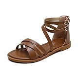 Daciyka Women's Gladiator Sandals Summer Flat Strappy Sandals Fashion Dress Beach Shoes(Brown,US 7.5)