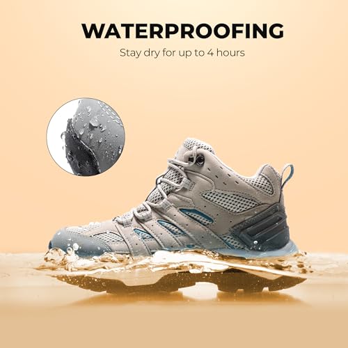 NORTIV 8 Women's Waterproof Hiking Boots Outdoor Trekking Mid Backpacking Mountaineering lightweight boots,Size 7.5W,Light Grey,SNHB2212W
