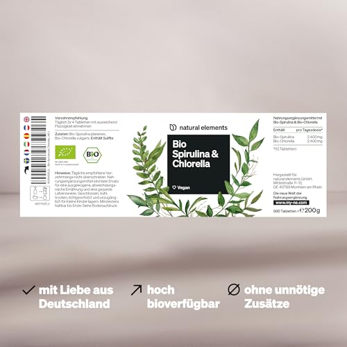 Bio Spirulina und Chlorella Tabletten 500 Stück Rein und Natürlich