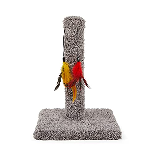 Petco Brand - You & Me Cat Scratch Post with Feather Toys, 11.5 in, Tan