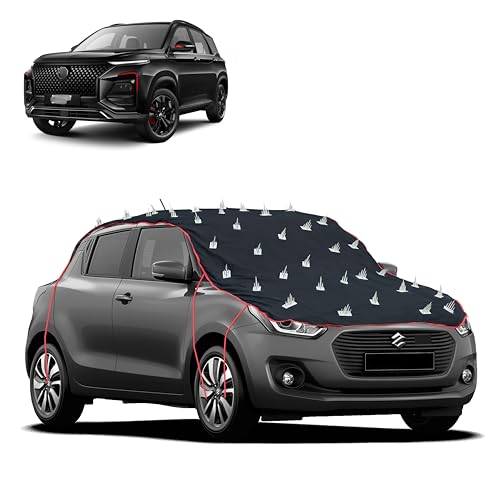 Image of Dog Protection Spike Car Cover for MG Hector Plus Bonnet to Roof Easy Installation with 4 Elastic Hook Strap | Anti-Scratch Soft Cotton Inner | Complete Protection from Street Dogs & Monkeys