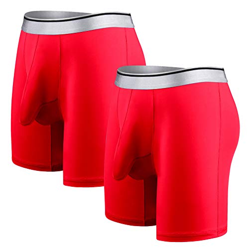 Ouruikia Calzoncillos para hombre, calzoncillos cómodos, de pierna larga, transpirables de los bóxers para hombre, en colores surtidos, 2 x Rojo, M