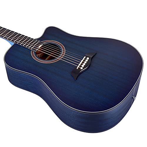 WINZZ 41 Inches Full Size Cutaway Mahogany Acoustic Guitar Bundle for Beginner Adult, Matte Blue - Thumbnail 6