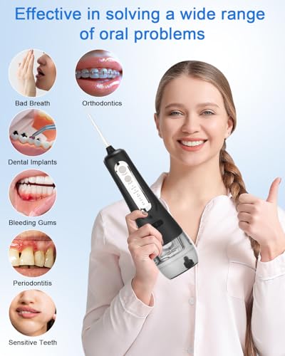 Munddusche Kabellos, Elektrischer Zahnreiniger, 4 Modi 9 Düsen USB-C Wiederaufladbare Wasser Flosser IPX7 Wasserdicht, 300ML Wassertank Mund Reiniger, Munddusche Testsieger für Reinigung auf Reisen – Bild 8