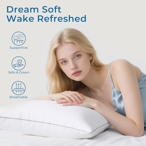 Sasttie Pillows Queen Size Set of 4, Bed Pillows for Side, Back, and Stomach Sleepers - Oeko-Tex Certified Supportive Down Alternative Plump Filling - Hotel Quality and Machine Washable, 4 Pack - Thumbnail 4