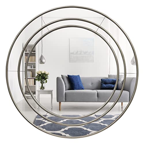 Sheffield Home 28 Inch Round Distressed Silver Mirror On Mirror Wall Mirror #TOP19