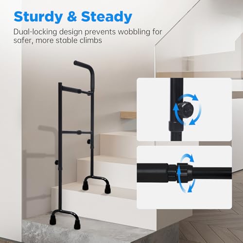 Stair Cane - Adjustable Height & Width Stair Climbing Assist Cane for Seniors & Post-Surgery Recovery, Stair Lift Assist for Going Up and Down Stairs, Universal Step Compatibility