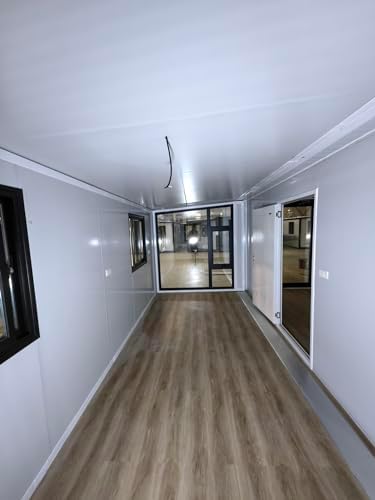 Przenośny prefabrykowany mały dom, składany, rozszerzalny pojemnik z łazienką, sypialnią, salonem i otwartą kuchnią. Nowoczesny design, mała willa, mobilny domek, biały, 6 x 12 m