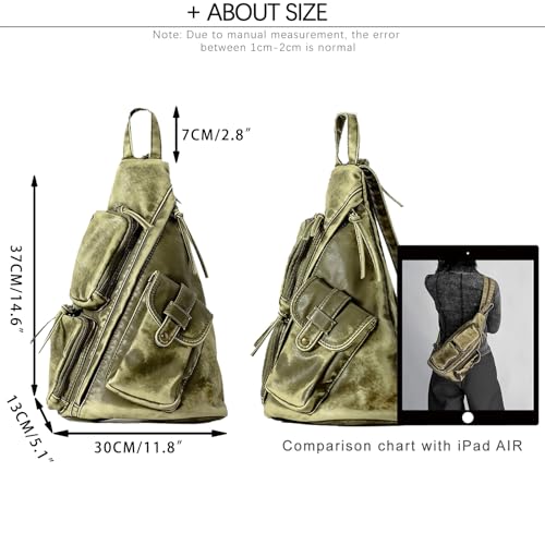 Image of Sling Bag for Women Men, Vintage Crossbody Backpack, Multi-Purpose Shoulder Casual Daypack, Chest Bag Fanny Packs (Retro Green)