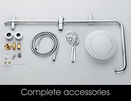 Bright Showers Rain Shower Heads System Including Rain Fall Shower Head And Handheld Shower Head With Height Adjustable Holder , Solid Brass Rail 60 Inch Long Stainless Steel Shower Hose, Chrome #TOP6