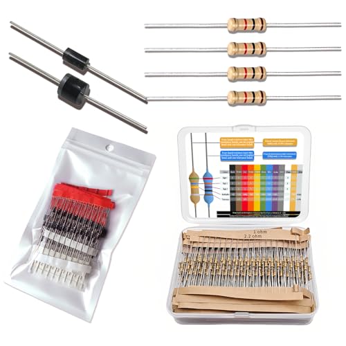 30 Values 600Pcs 1/4W 5% Carbon Film 1R-1M ohm Resistor Kit with 10 Values 50Pcs Schottky Diode Kit 6A10 10A10 20A10 1N5401 1N5408 1N5822 SR5100 HER508 SR5200 MUR460