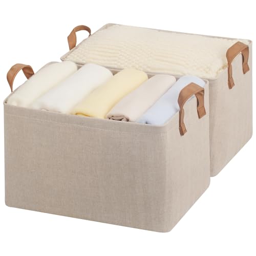 StorageWorks Cajas almacenaje ropa, cajas para estanterías, cestos plegables con asas para organizar el armario, caixas arrumação organizador armario, 42 x 30.5 x 26 cm, marrón, pack de 2